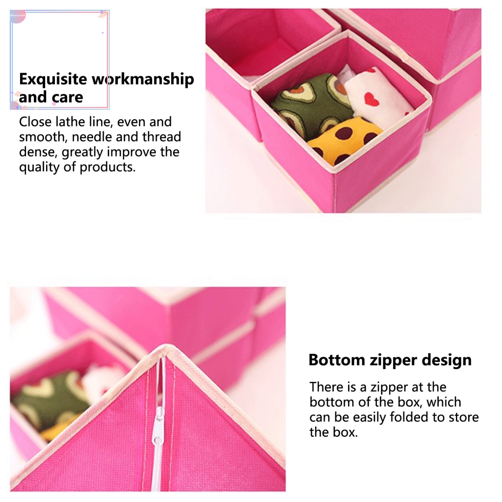 Set 6 Hộp Đựng Đồ Lót Chia Ngăn Bằng Vải Có Khóa Kéo Tiện Lợi