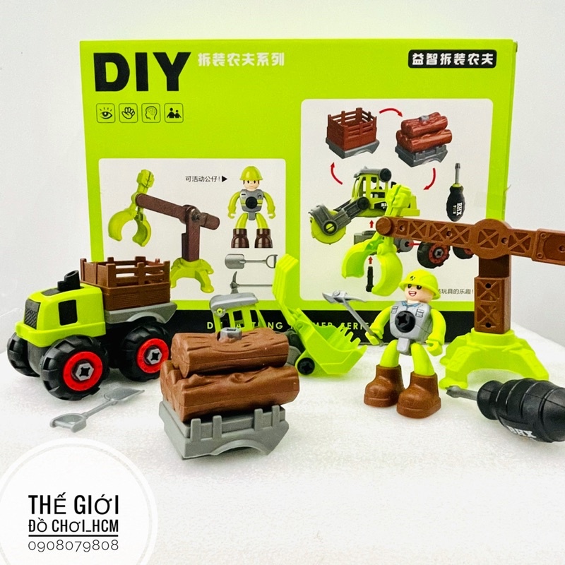 [TRỢ GIÁ-LOẠI LỚN] Đồ chơi xe lắp ráp có tua vích lắp ghép xe công trình nông trại chú công nhân cho bé thích mô hình xe