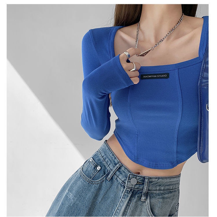 Áo Thun Lửng Tay Dài Thiết Kế Hình Xương Cá Phong Cách Mỹ Quyến Rũ Dành Cho Nữ