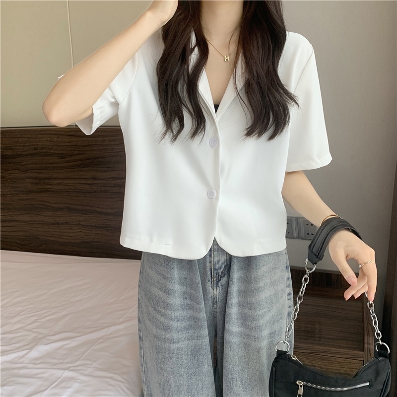 IELGY Áo Khoác Tay Ngắn Màu Sáng Dễ Phối Đồ Thời Trang Cho Nữ