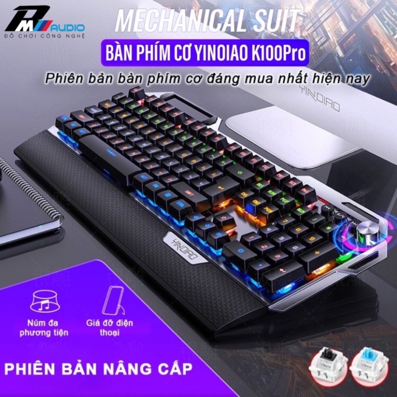 Bàn Phím Cơ Gaming K100 VÀ K100Pro Kèm Chuột Chơi Game G15 LED RGB 12 Chế Độ Bảo Hành Lỗi 1 Đổi 1