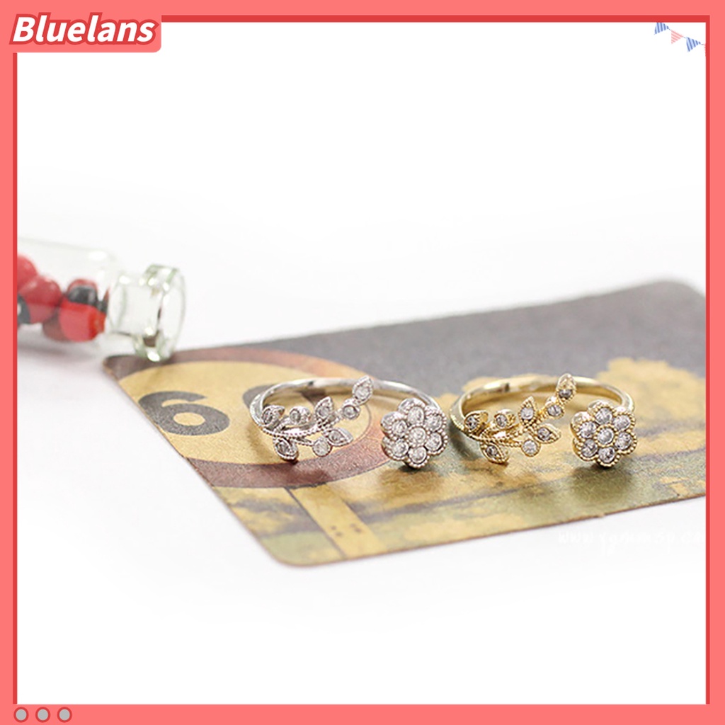 Nhẫn hở thời trang tạo hình hoa và lá đính kim cương giả cá tính cho nữ