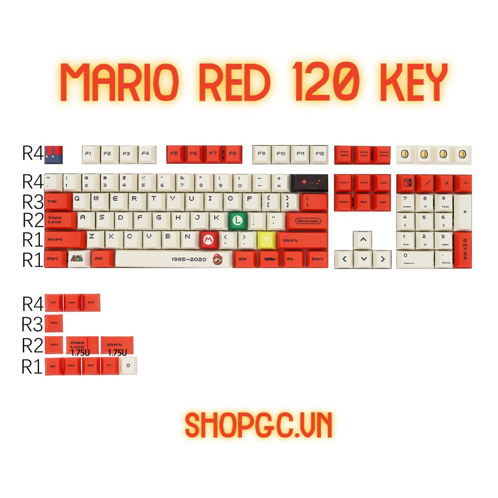 Bộ Keycap Mario Đỏ 120 nút Nhựa PBT Profile Cherry