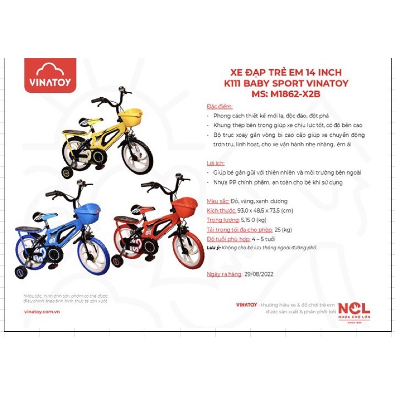 Xe đạp 14inch cho bé mẫu mới của Nhựa Chợ Lớn
