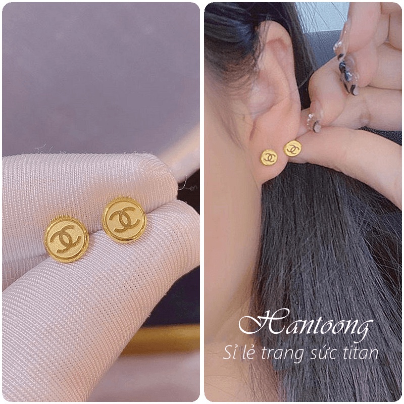 Bông titan nữ không gỉ mạ vàng 18k thiết kế đơn giản thời trang mẫu mới nhất 2023