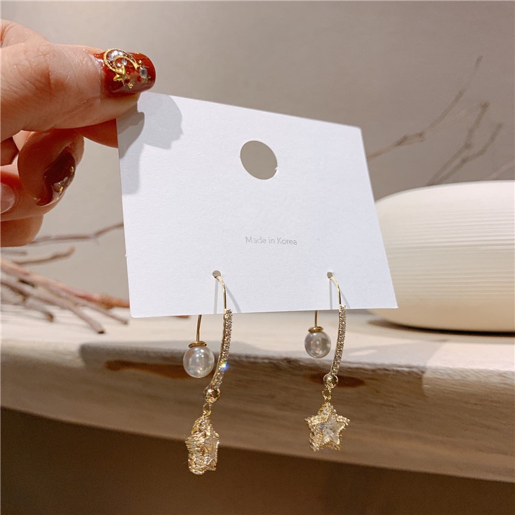 Bông tai dáng dài hình ngôi sao năm cánh đính đá thời trang