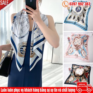 Khăn Bandana Lụa Satin Vuông Khổ Lớn Làm Áo Ngực - Khăn Turban Choàng Cổ Họa Tiết Sang Trọng ( 90x90 cm)