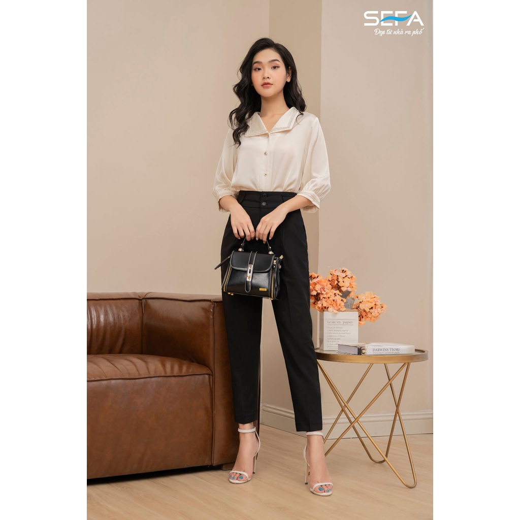 Quần baggy công sở nữ SEFA chất liệu vải trượt Hàn cao cấp phối túi giả SFQ212004