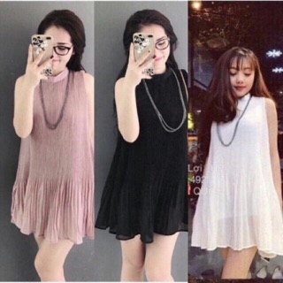 TOPLADY 024-Đầm voan dập ly kèm dây đeo phụ kiện