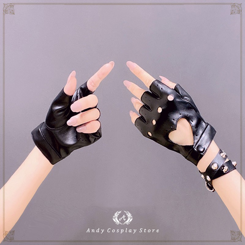 [CÓ SẴN] Găng tay PU hở ngón trái tim