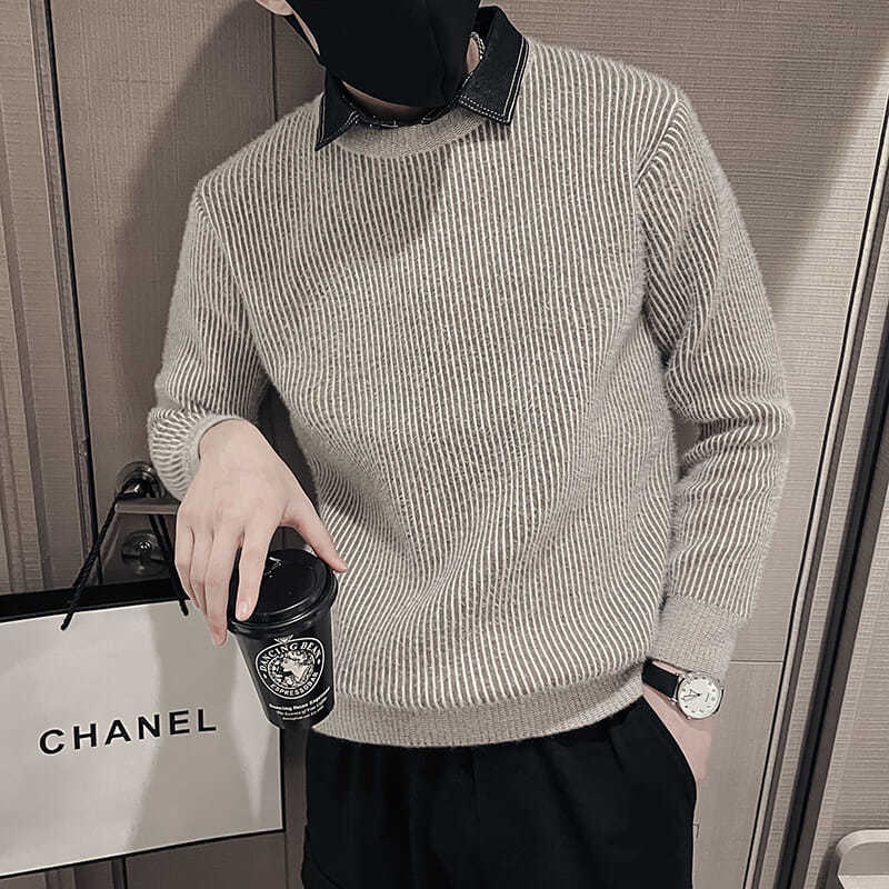 Áo Sweater Dệt Kim Cổ Bẻ Màu Sắc Đơn Giản Thời Trang Thu Đông Cho Nam Giới