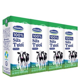Lốc 4 Hộp Sữa Tươi Tiệt Trùng Vinamilk 100% 180ml