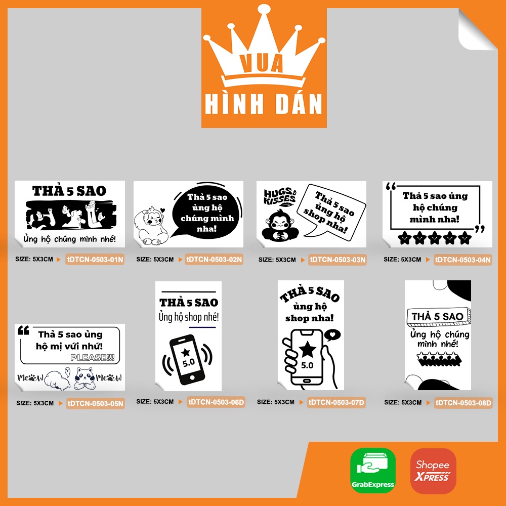 Set 50/100 tem dán THẢ 5 SAO ỦNG HỘ SHOP NHA 5x3cm nhãn review 5 sao dán gói hàng, hộp, túi đựng sản phẩm cho shop 1.043