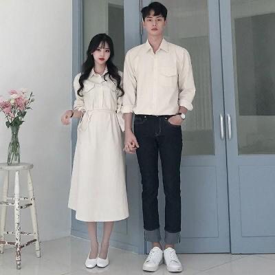 Áo váy đôi nam nữ, váy nữ dáng dài vintage - Đầm suông trơn thắt eo form rộng V-TS
