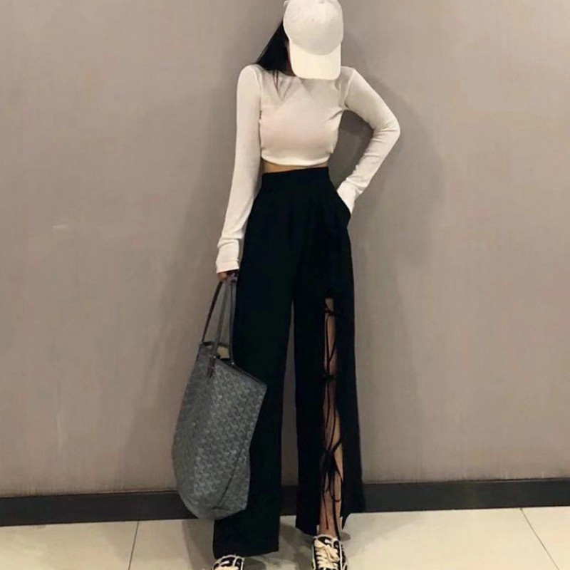 Quần ống rộng lưng cao chất liệu co giãn thoải mái | BigBuy360 - bigbuy360.vn