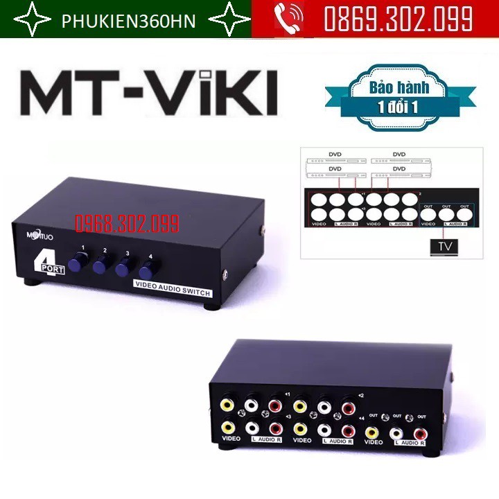 Bộ gộp AV (Video &amp; Audio) 4 ra 1 cổng MT-431AV chính hãng MT-VIKI