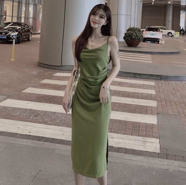 𝐂𝐎́ 𝐒𝐀̆̃𝐍. Váy hai dây cổ đổ eo rúm (ẢNH THẬT Ở CUỐI)