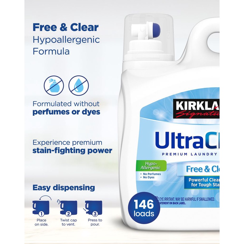 [TRẮNG] Nước Giặt Kirkland Signature Ultra Clean Free &amp; Clear Can 5.73L