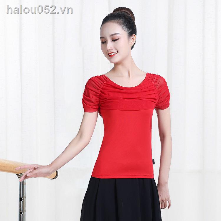 ✿Ready stock✿  square dance Clothing summer tops women s short-sleeved new style Latin dance practice clothes dance black mesh dance clothing