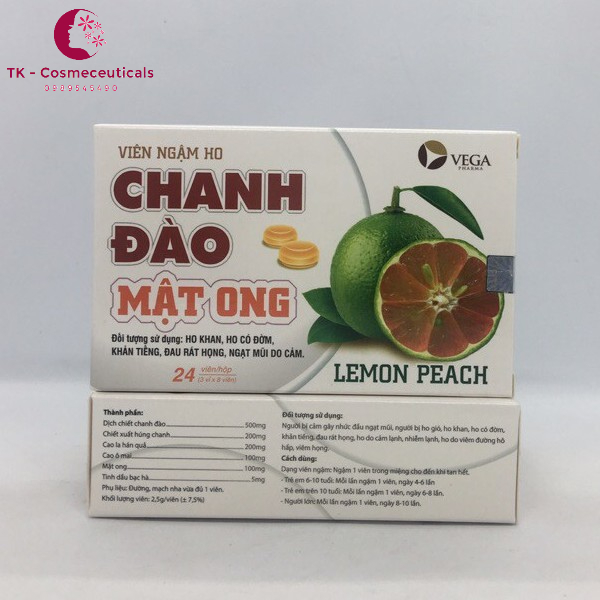Viên Ngậm Ho Chanh Đào Mật Ong, Ho Khan, Ho Có Đờm, Ngạt Mũi Do Cảm - Hộp 24 Viên