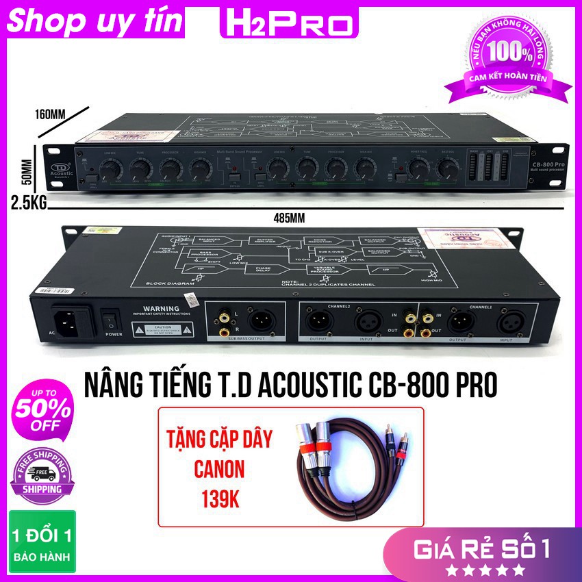 Lọc Nâng Tiếng Karaoke, Máy Nâng Tiếng T.D Acoustic Cb-800 Tăng Tiếng Treble, Bass, Lời Sáng Rõ (Tặng Dây) - H2Pro Audio