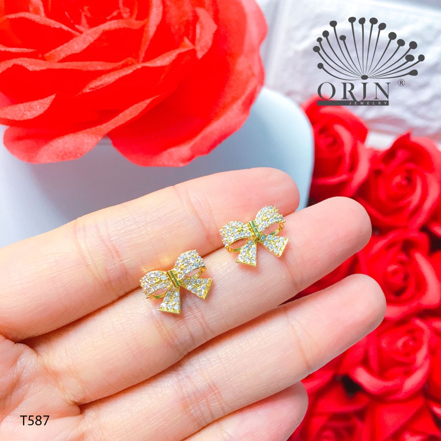 Bông tai nơ tiny đính đá thiết kế cao cấp Orin T587