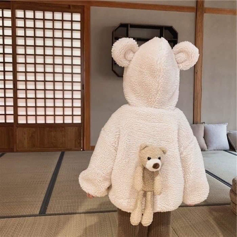 ÁO KHOÁC LÔNG TAI THỎ KÈM GẤU CHO BÉ