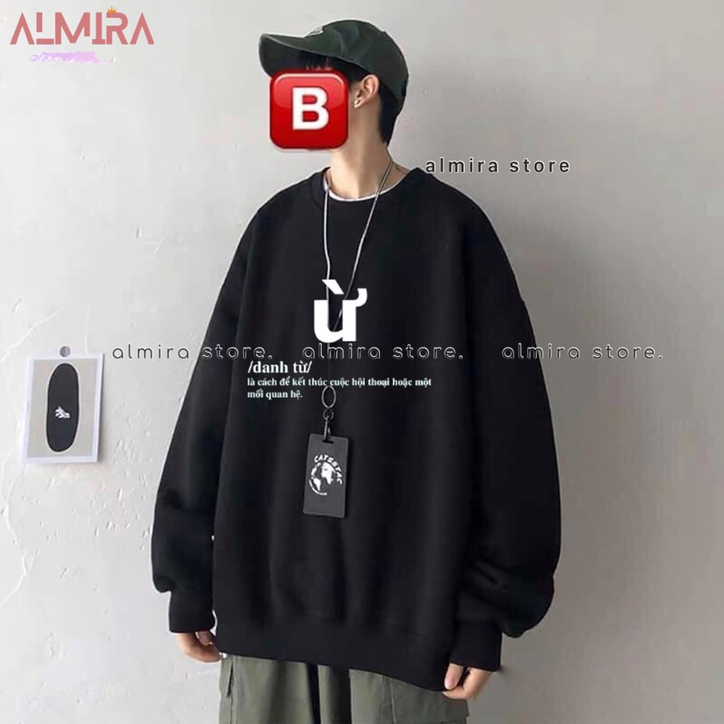 Áo Sweater Ừ Form Rộng Tay Phồng Hottrend, Áo Nỉ In Chữ Ừ