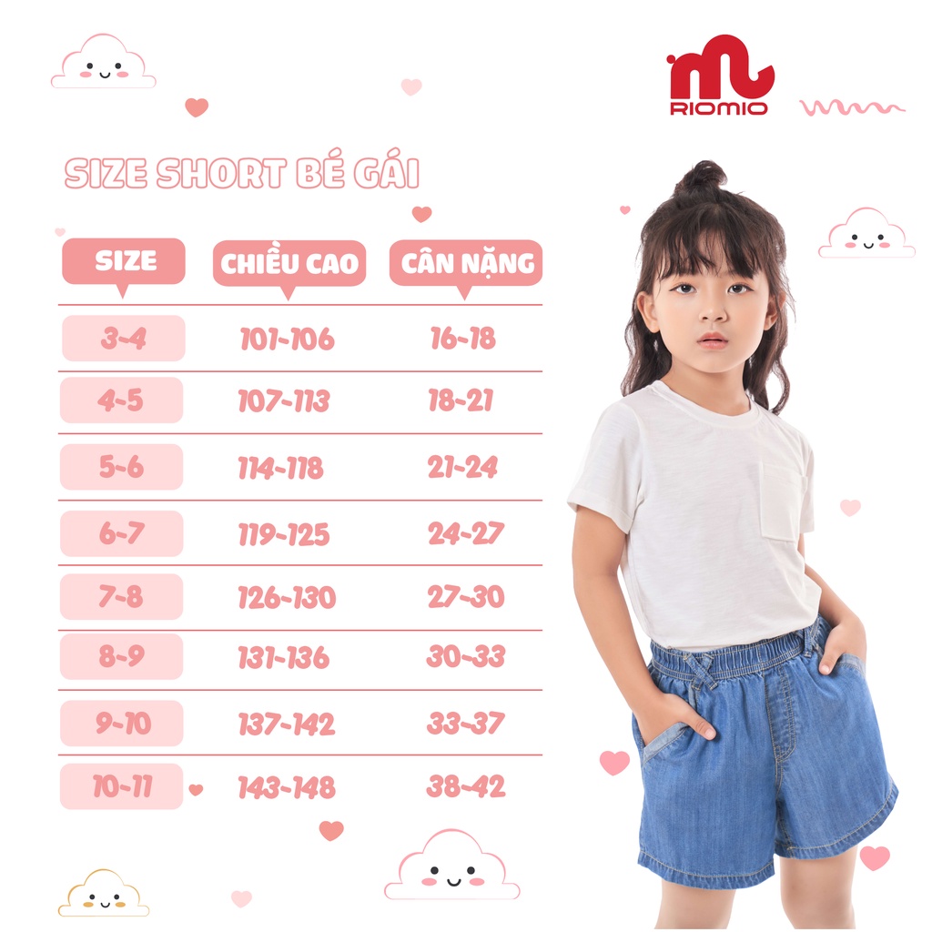 Quần jean cho bé gái short trẻ em 15-40kg RIOMIO sooc bò chất liệu tencel USA thoáng mát - RO205
