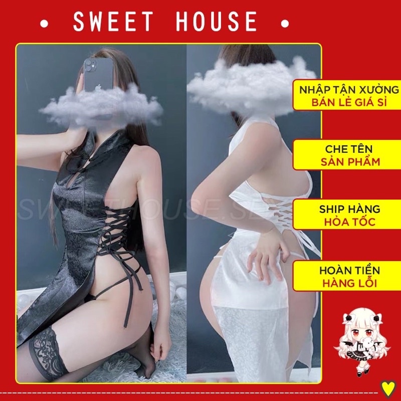 Cosplay Sườn Xám Sexy - Đồ Ngủ Quyến Rũ Xẻ Tà Đan Dây Hông Gợi Cảm Sweet House SX01