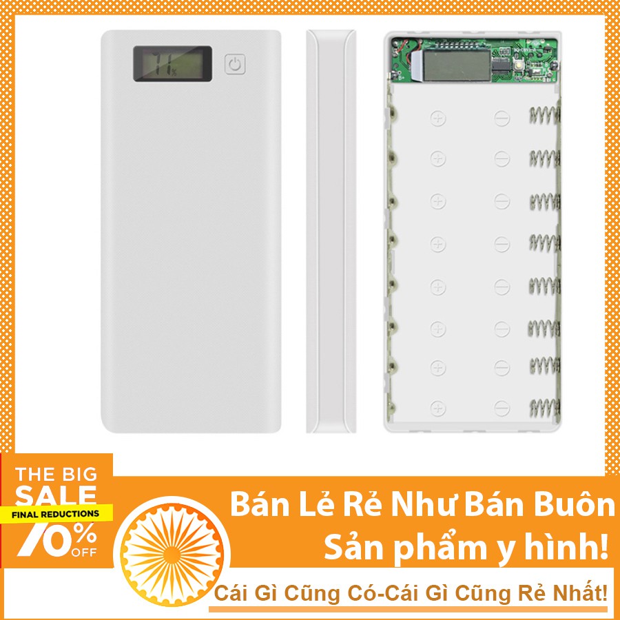 Box sạc dự phòng lắp 8 cell 18650 vỏ nhựa màn LCD màu ngẫu nhiên