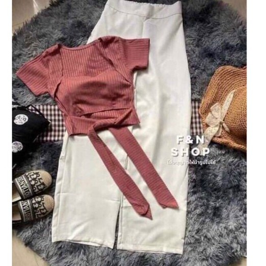 Set bộ phối áo cột nơ quần ống rộng dễ thương cho nàng dạo phố đi chơi Zashopp