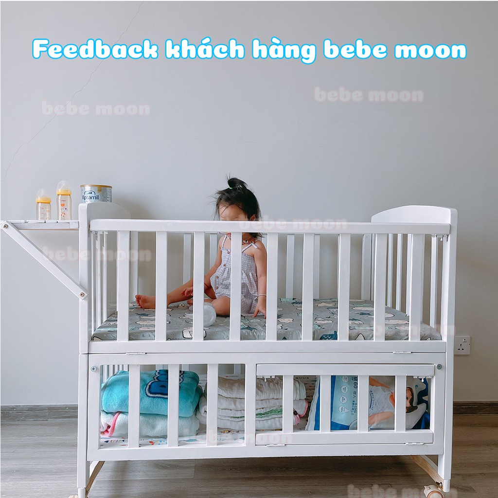 Giường Cũi Đa Năng Bebe Moon Chất Liệu Gỗ Quế Tự Nhiên Chịu Lực 100KG, Bảo Hành 24 Tháng