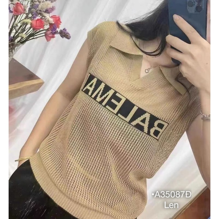 Áo Sơ Mi Nữ Cộc Tay Hoạ Tiết Cổ Chữ V Áo Len Polo Chữ Sát Nách Thun Len QC