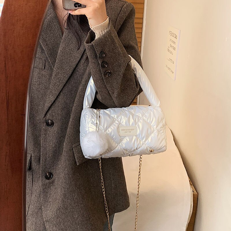 Túi đeo vai JASMIN NOIR xếp nếp đệm cotton phối xích ngắn thời trang thường ngày cho nữ