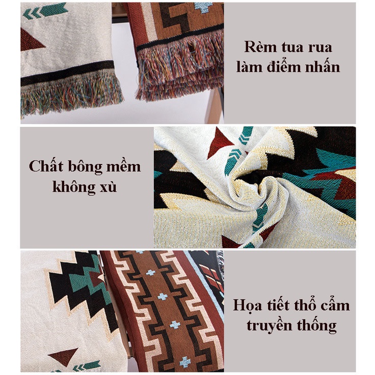 Thảm Dã Ngoại Thổ Cẩm Vải Kích Thước 90cm x 210cm - Thảm Cắm Trại Mông Cổ