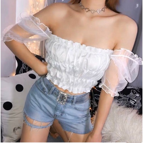Áo croptop nhúng voan kiếng (3 màu) siêu xinh