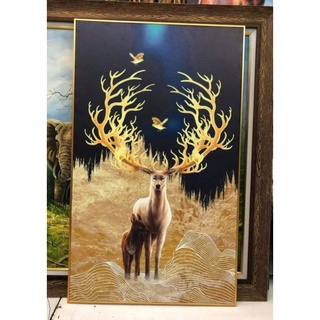 Tranh canvas hươu vàng 60x90 giá kèm khung nhựa composite 2cm