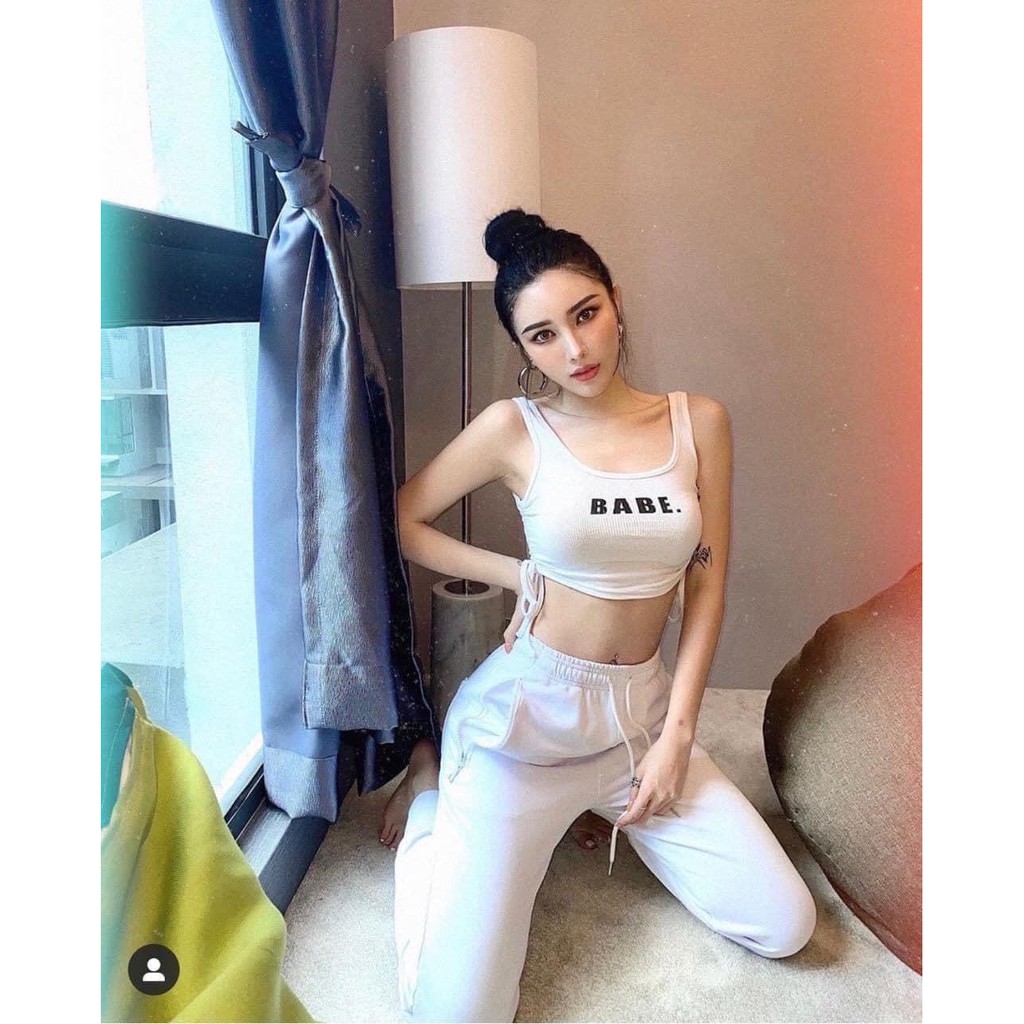 Set bộ áo ba lỗ rút babe quần dài bo ống xinh