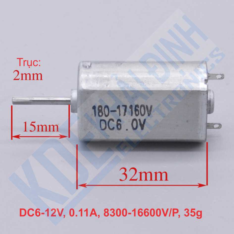 2 cái động cơ DC RS-180 6-12v 6600-13500 vòng/phút, trục 2mm dài 15mm kde2567