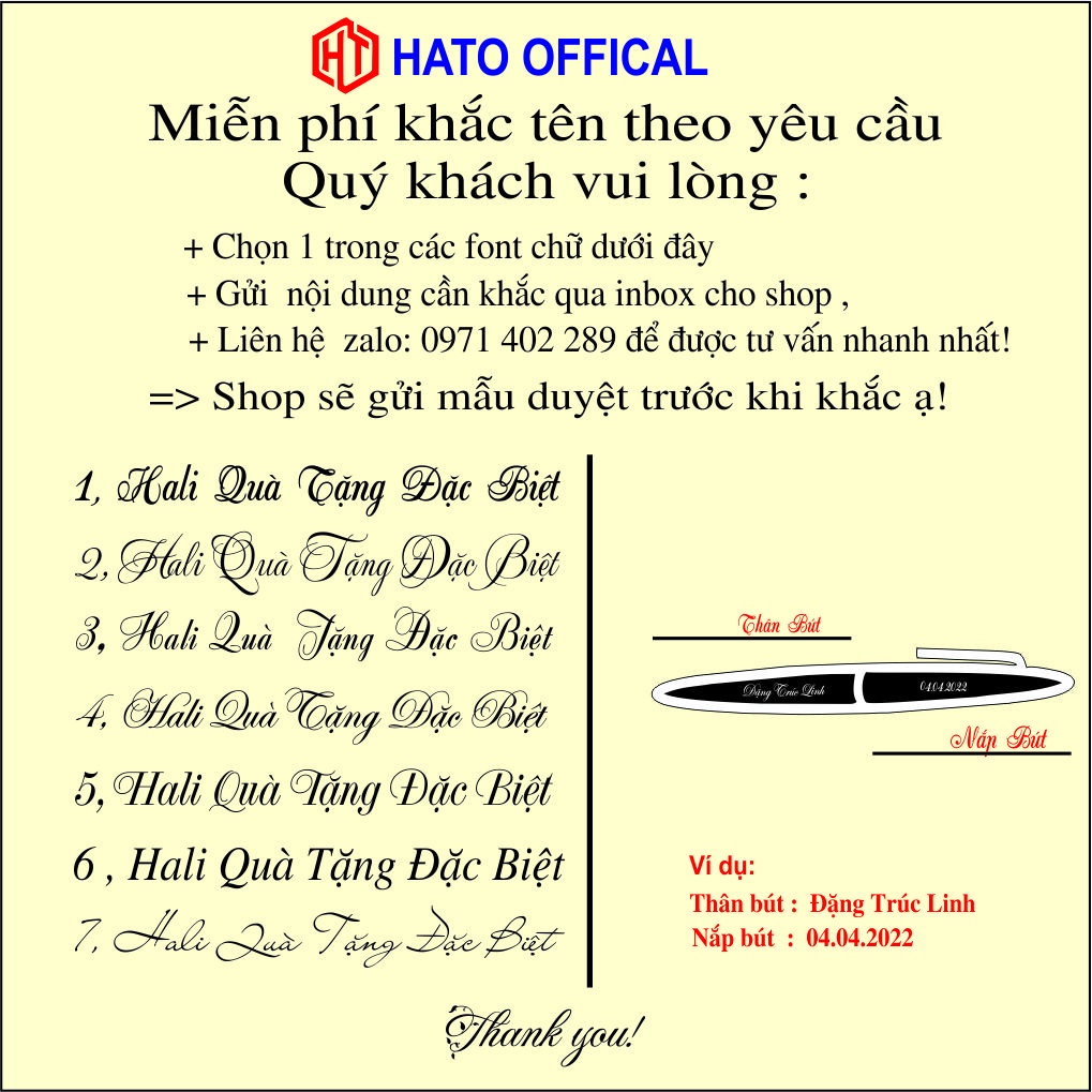 Bút ký, bút khắc tên, khắc logo hoặc nội dung thông điệp ý nghĩa theo yêu cầu HATO.OFFICIAL