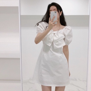 Đầm thiết kế nơ bản to 4 màu - váy trễ vai tiểu thư xinh
