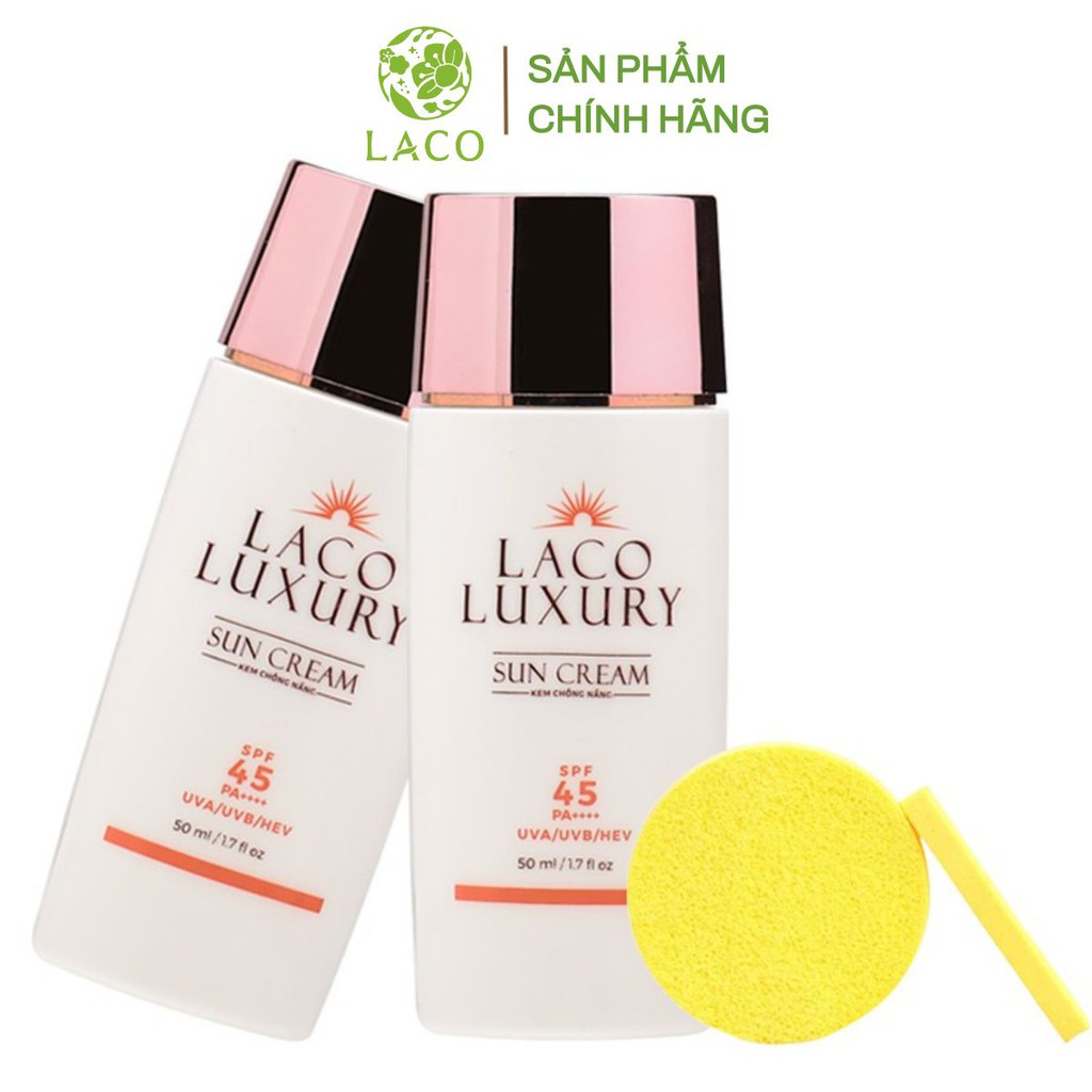 Combo Kem chống nắng Laco Luxury Sun Cream 50ml SPF45 PA++++ và bông nở rửa mặt 12pcs Laco