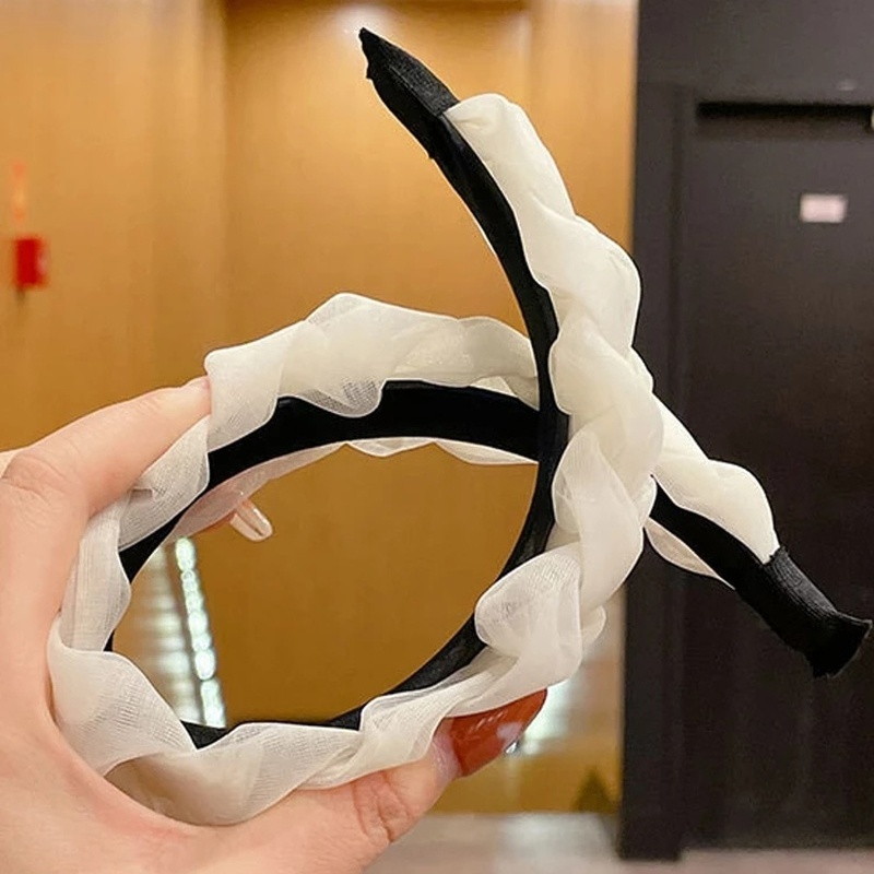 Băng Đô Cài Tóc Vải Satin Lưới Màu Trơn Không Trượt Phong Cách Vintage Cho Nữ