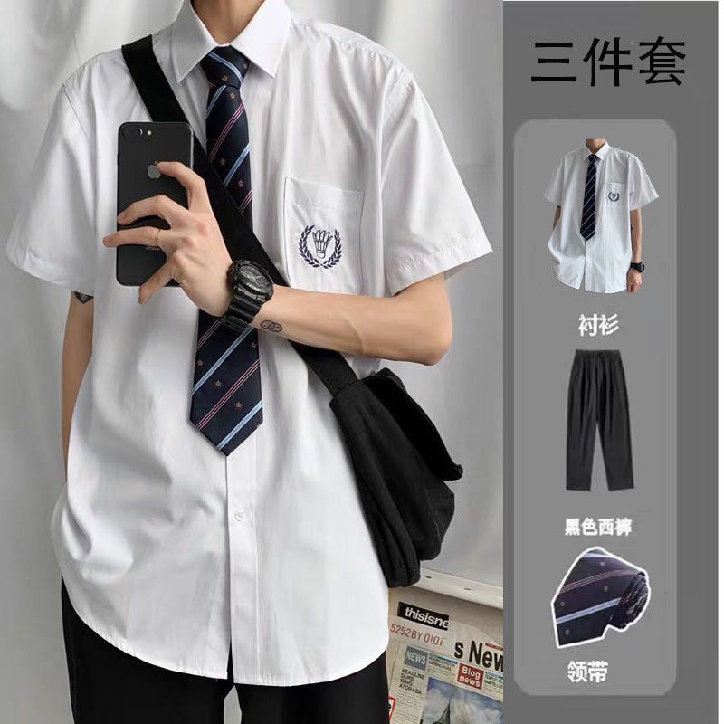 Cà vạt miễn phí, áo sơ mi dài tay Nhật Bản, áo sơ mi ngắn tay ve áo, đồng phục DK, cà vạt nam jk, áo sơ mi ngắn tay, nam sinh viên Hong Kong Rui Nhật Bản mặc áo lớp tốt nghiệp đại học Rui