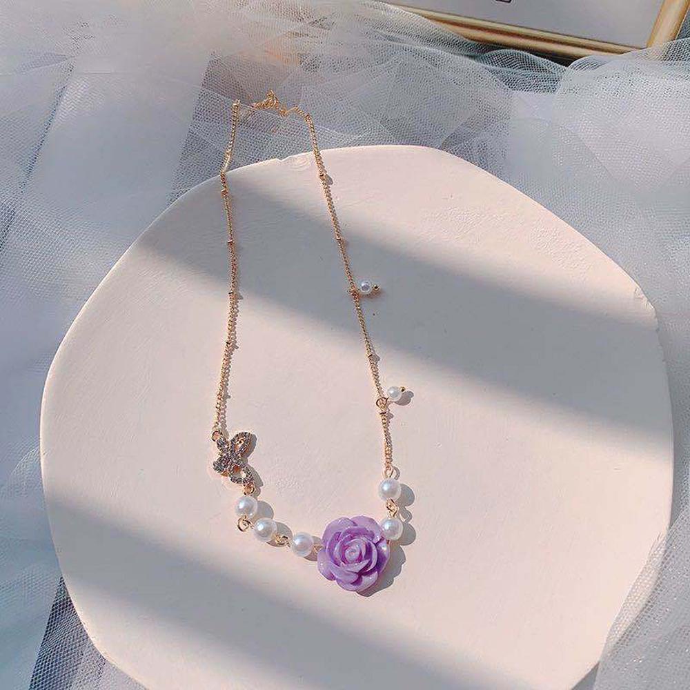 Vòng cổ Mặt Hình Hoa Hồng Đính Ngọc Trai Thời Trang Cho Nữ