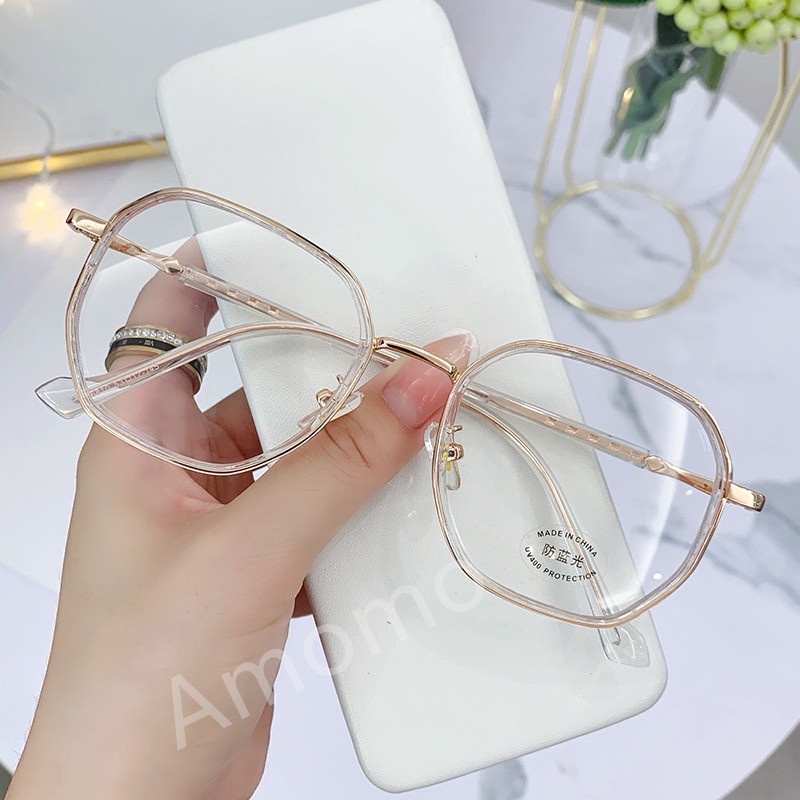 Mắt kính gọng đa giác thời trang Hàn Quốc chống bức xạ và ánh sáng xanh/gọng kính cận nữ nam/gọng kính kim loại vuông
