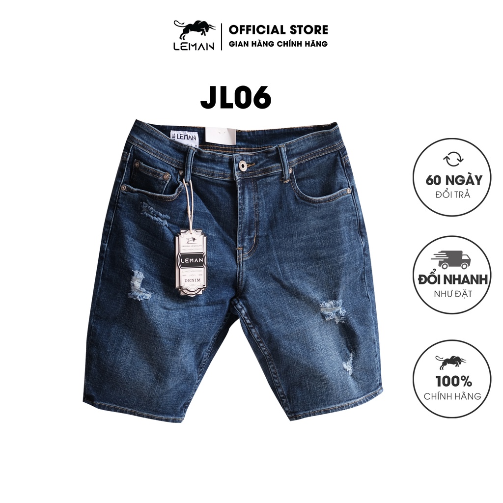 Quần Jean nam ngắn rách Leman JL06 - Form Slim màu xanh trơn - đổi trả vui vẻ 60 ngày