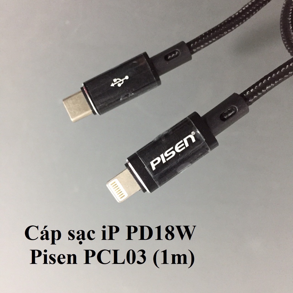 [C to L] Cáp sạc nhanh PD18W dây dù siêu bền cho ip PD18W Pisen PCL03 (1m)