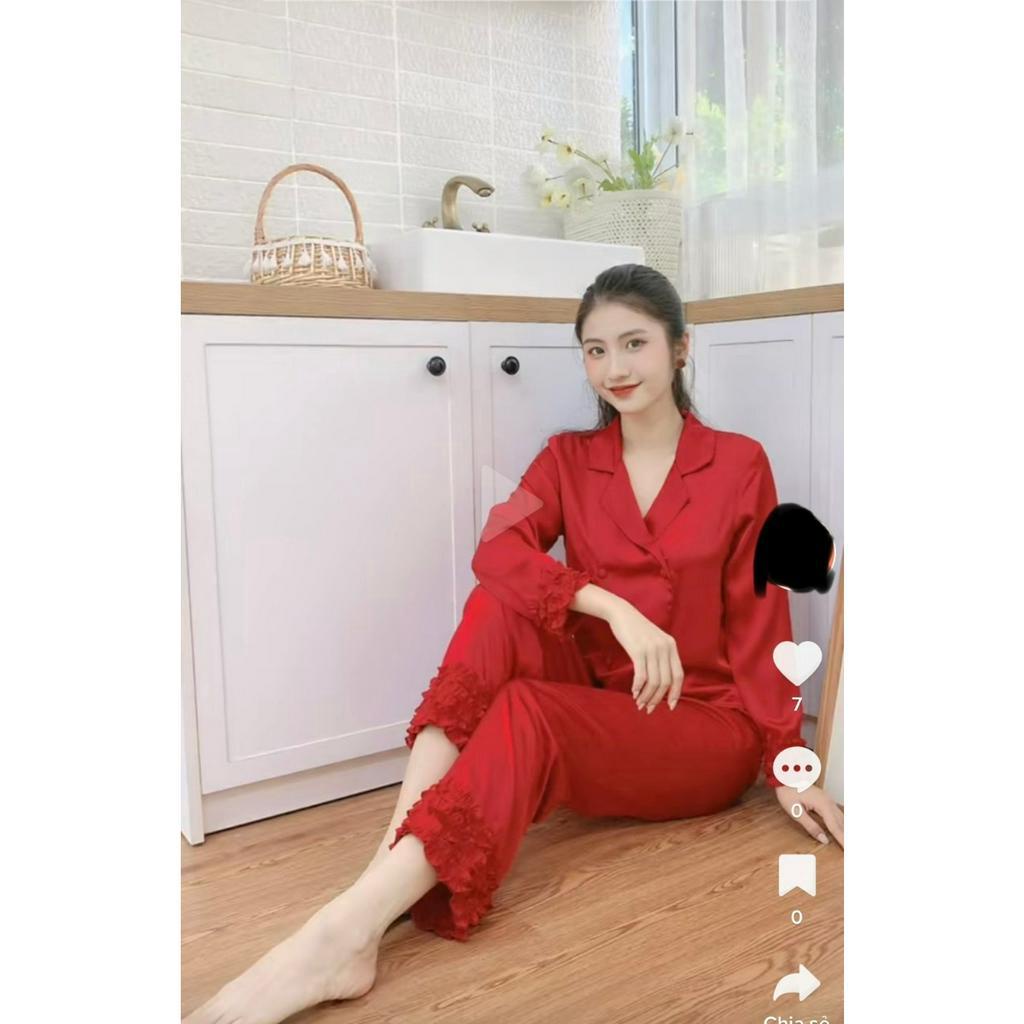 Đồ Ngủ Pijama Lụa Gấm Xướt Quần Dài Tay Dài Cao Cấp Sang-Mềm-Mịn, Đồ Bộ Mặc Nhà Bigsize Phong Cách Hàn Quốc